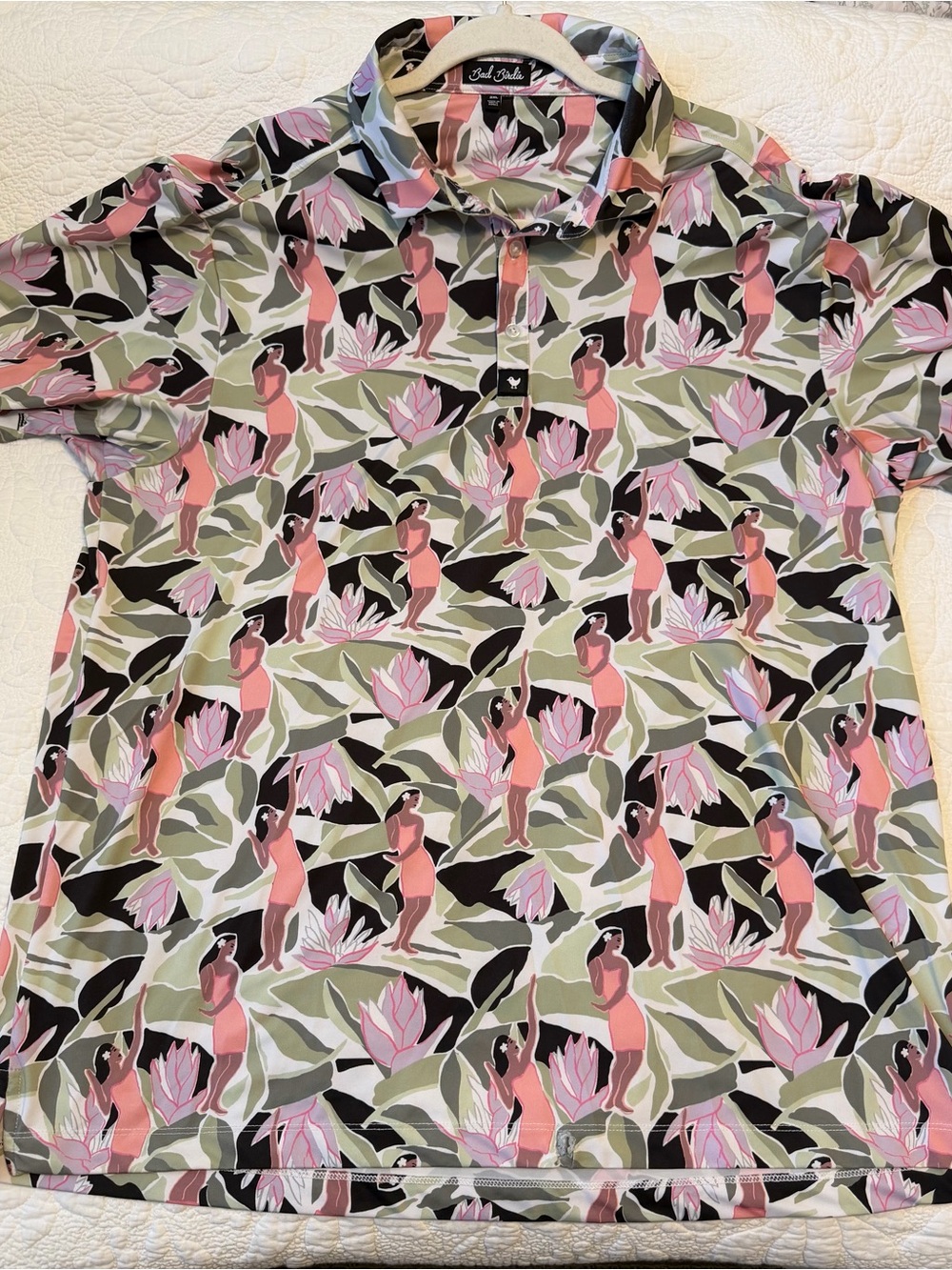 Bad Birdie Pink & Sage Tropical Print Men’s XXL Polo